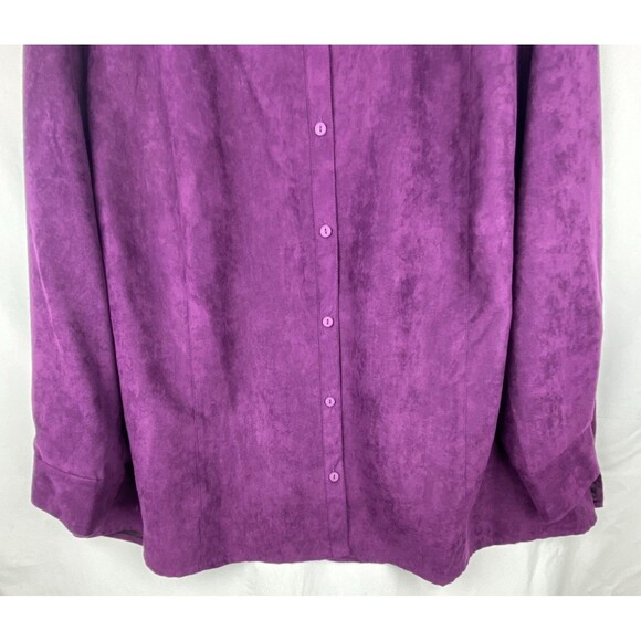 NWT Catherines Womens Button Down Top 3X Purple Faux Suede Long Sleeve Blouse - Picture 3 of 14